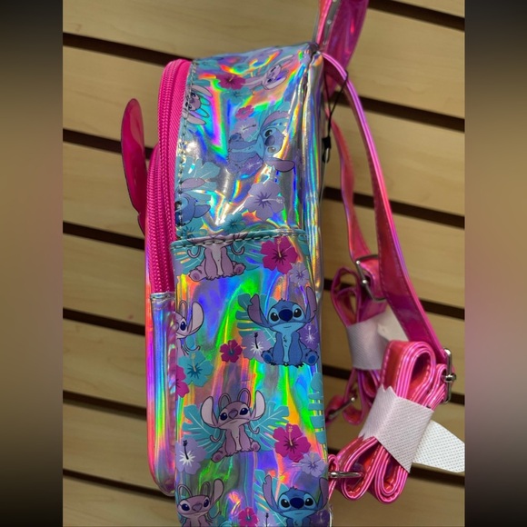 Disney Stitch and Angel Mini Holographic Backpack with Pink Sequence - Picture 3 of 7